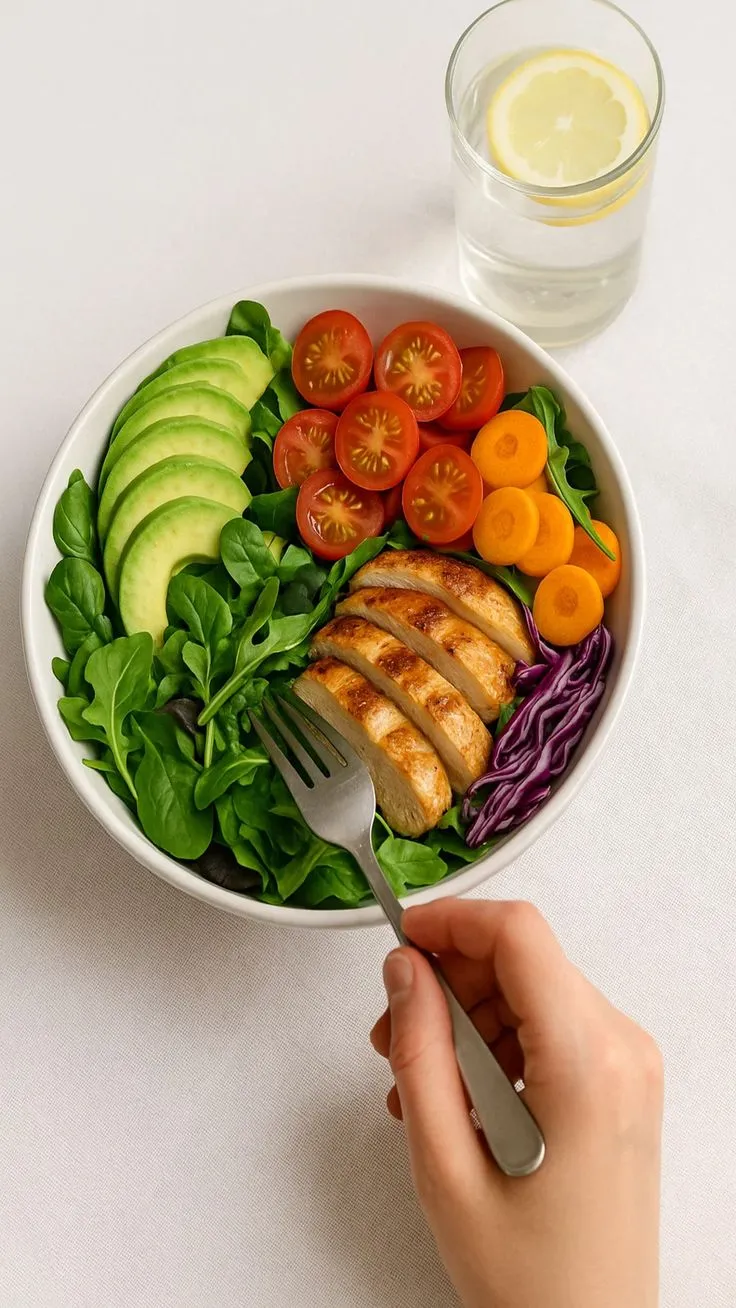 Colorful bowl with mixed vegetables and grains