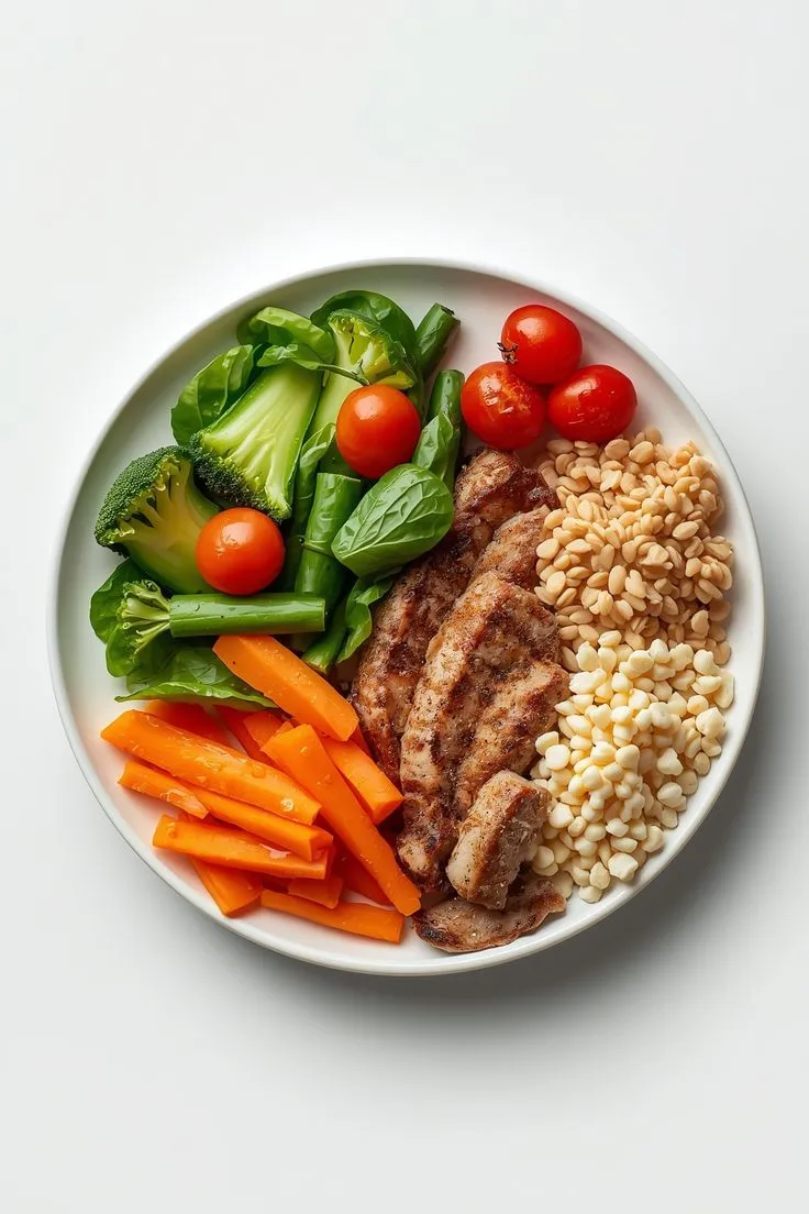 Simple plate with balanced portions of food groups